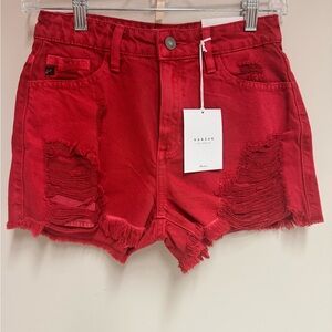 KanCan Women's Red Distressed Shorts